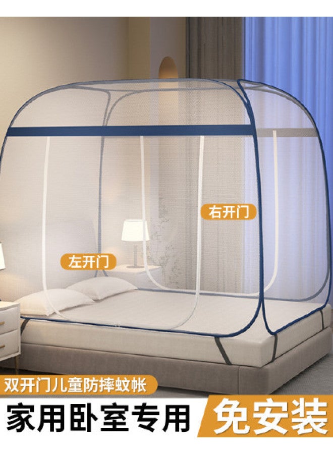 Red Bean Mosquito Net For 1.8m Bed, Double Household Yurt-style, No Installation Required, Printed Pattern, Double Doors, Dense Weave, Thickened And Reinforced For Summer - Image 1